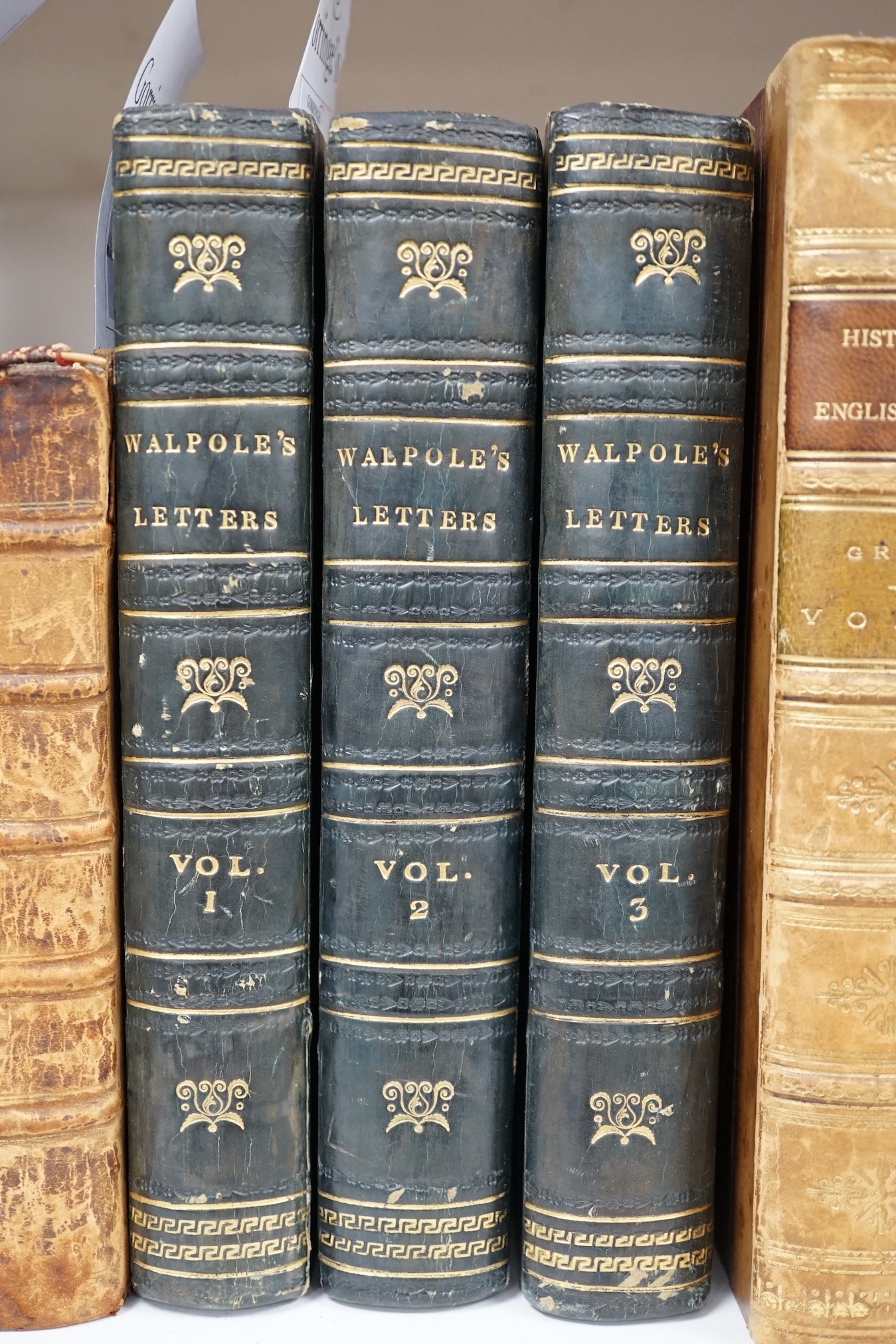 Walpole, Horace, Earl of Orford - Letters of Horace Walpole, Earl of Orford to Sir Horace Mann, British Envoy at the Court of Tuscany, 3 vols, 8vo, half green morocco with marbled boards, engraved frontis portrait, Richa